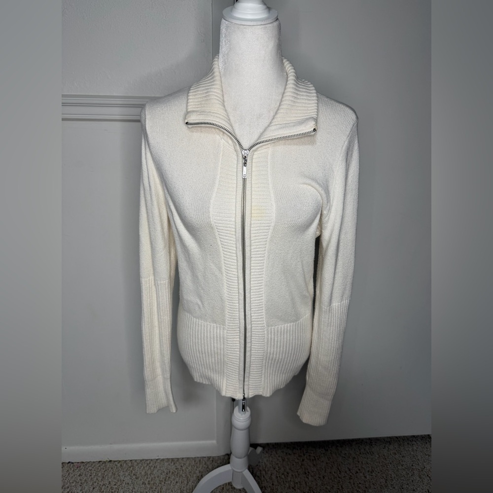 Boston Proper Ivory Ribbed  Zip Up Sweater size M